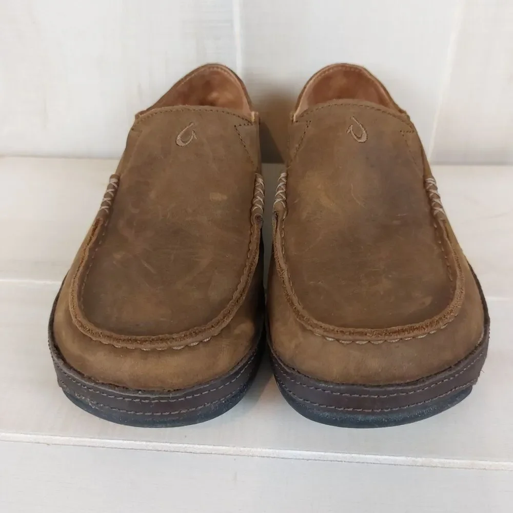 Olukai Moloa Leather Slip On Comfort Loafer Shoes Men's 7 Brown